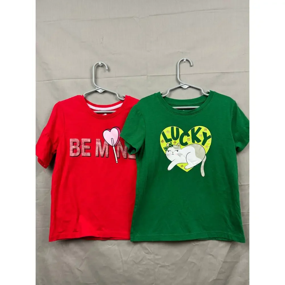 Girls Valentine and St. Patrick 2 Shirt Bundle, Size 7-8 (M)